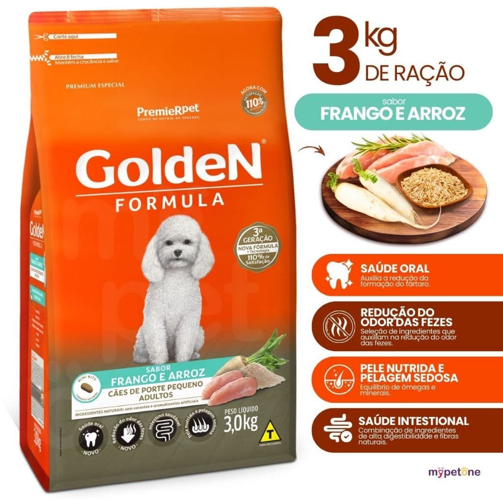 Ração Golden Fórmula Mini Bits Frango Arroz Cães Adultos 3kg