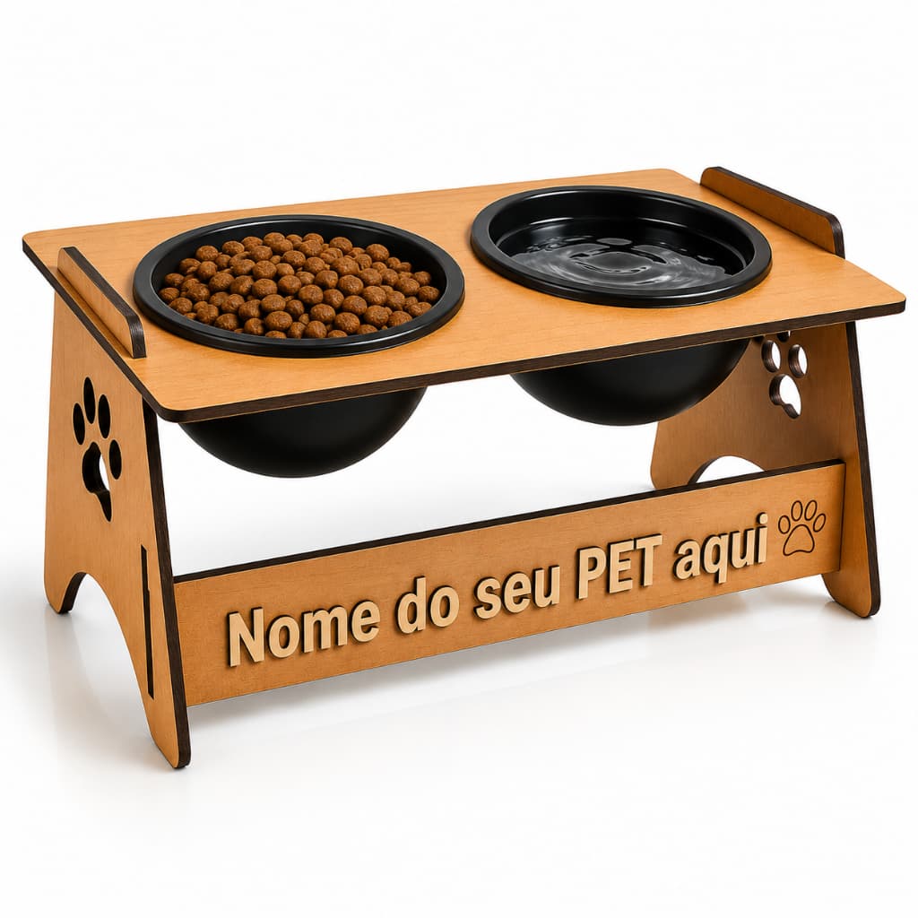 Bebedouro Comedouro Elevado PERSONALIZADO para Gato e Cachorro MDF - Tigelas Plásticas