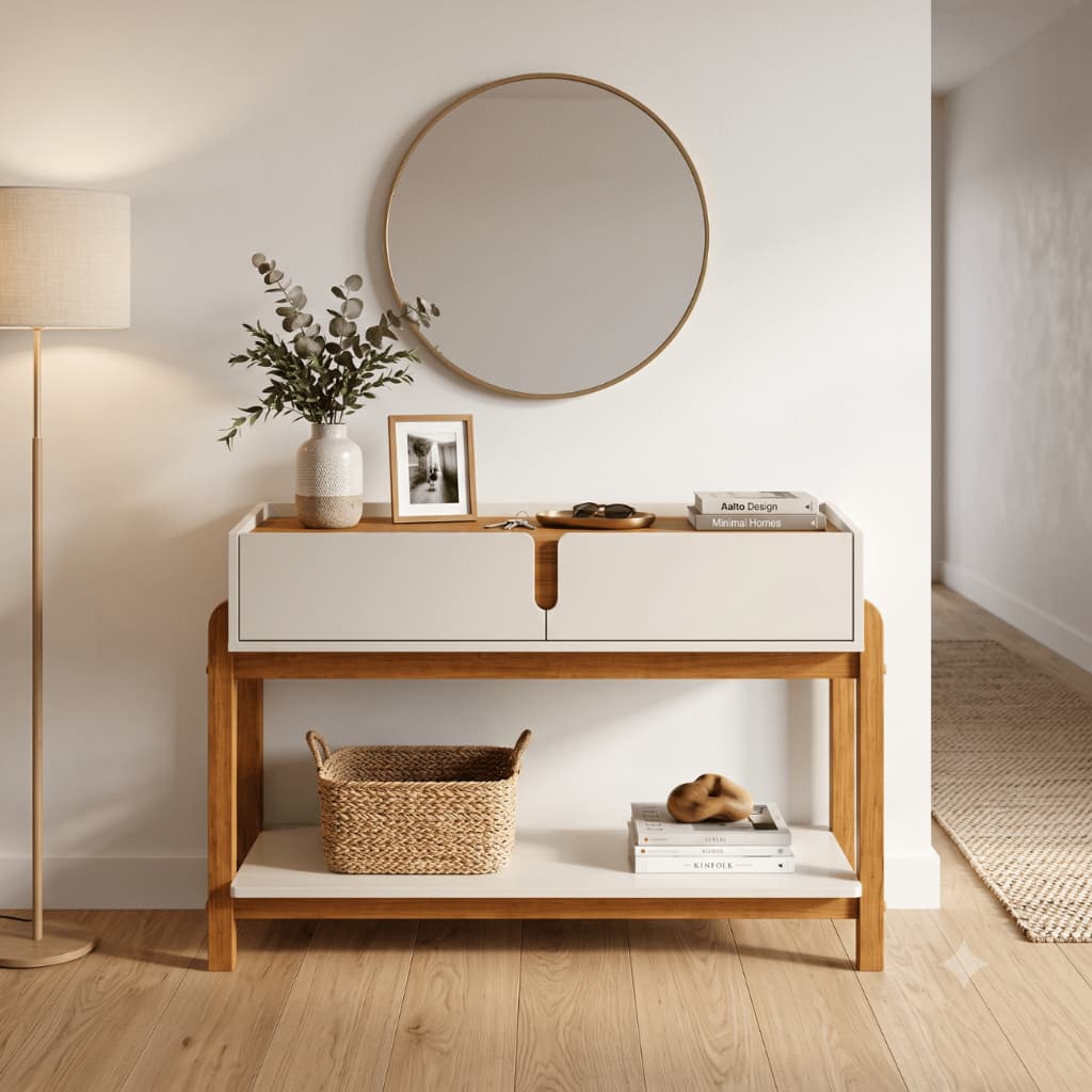 Buffet Aparador Compacto Ideal 130cm 2 Gavetas Prateleira Inferior Sala Hall Escritório Moderno