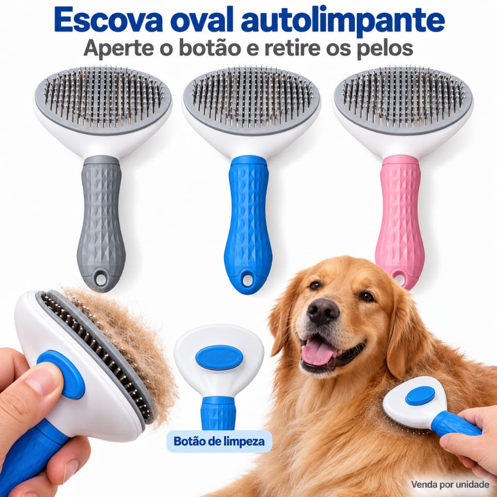 Rasqueadeira Autolimpante para Cães e Gatos Escova Removedora de Pelos