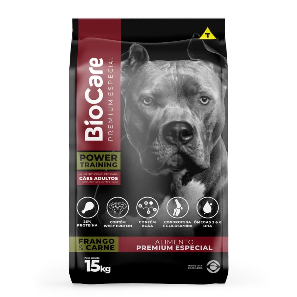 Ração Biocare Power Training para Cães Adultos Sabor Frango e Carne 15kg