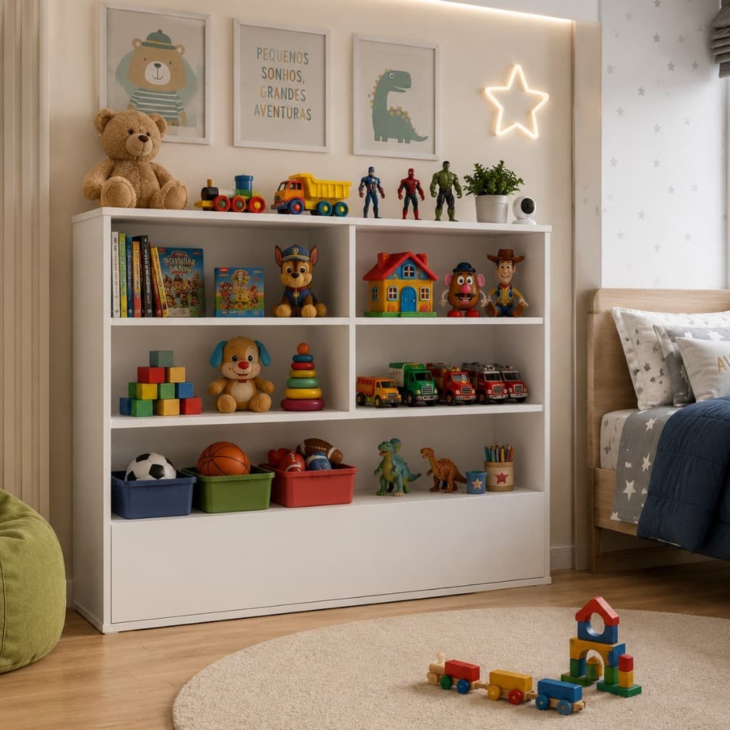 Organizador Infantil Encanto Com Nichos para Brinquedos e Livros Quarto Infantil Moderno