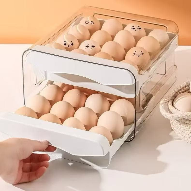 Organizador de Ovos 2 Andares para Geladeira com Gavetas Deslizantes Capacidade 20 Ovos Tampa Transparente
