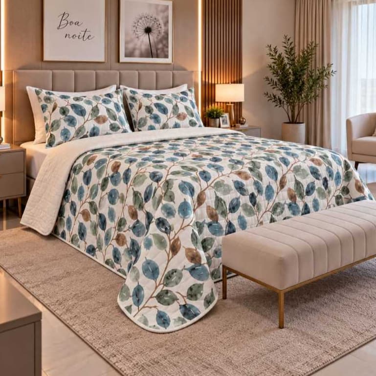 Kit Cobre Leito Casal Queen 3 Peças 400 Fios Dupla Face Estampas Toque Macio