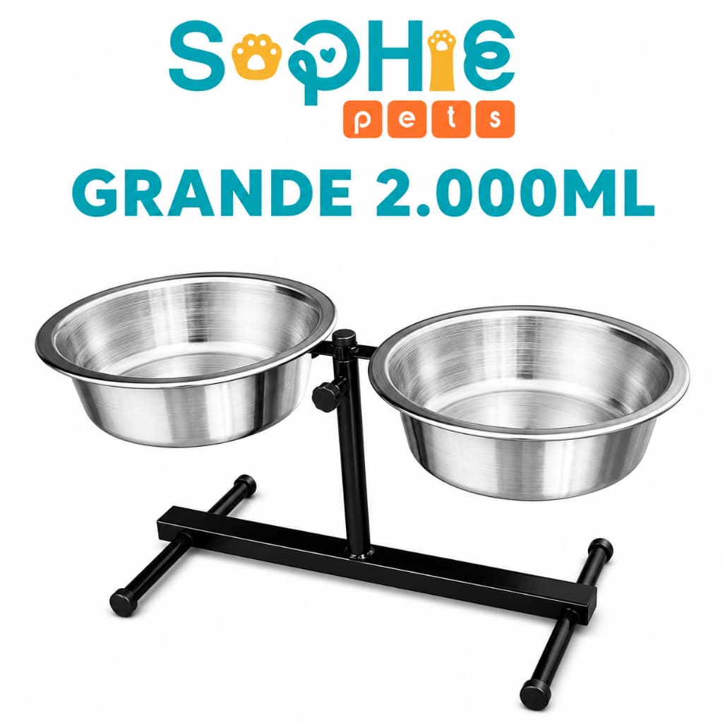 Comedouro Duplo Elevado Alto Ajustável Regulável para Cachorro Gato Filhote Preto