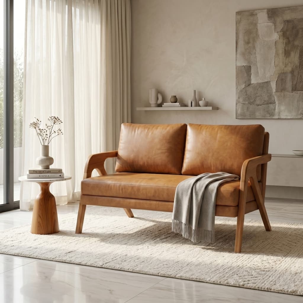 Namoradeira Mona Elegance Sofa 2 Lugares Elegante Moderno Contemporâneo Corino Caramelo Espuma D-23