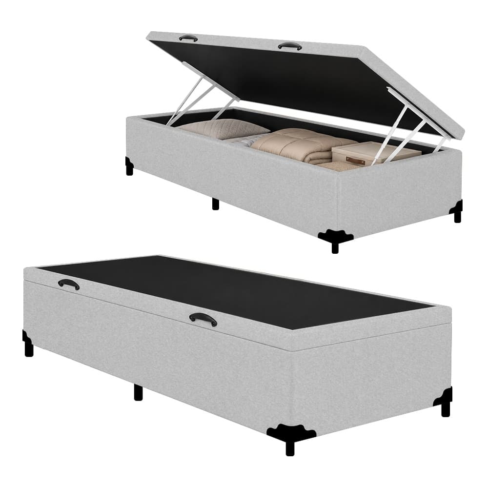 Cama Box Baú Solteiro Suede SerenePrime Cinza 88x188x44