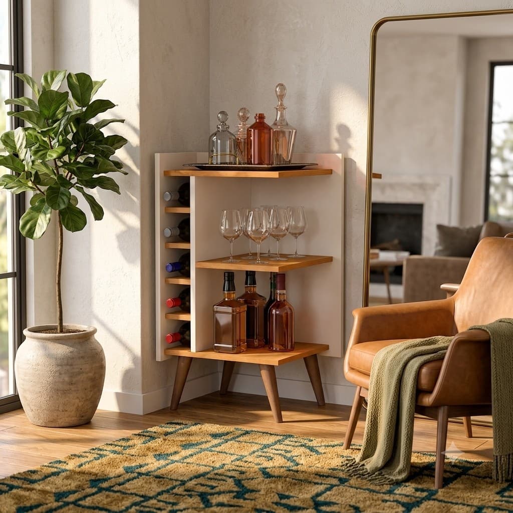 Aparador De Canto Sala Com Adega Bar Retrô Industrial Pés Palito Decoração Malbec - Cores Diversas