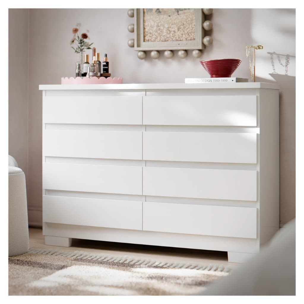 Cômoda 8 Gavetas Para Quarto Casal Com Pés E Corrediça Telescópica Grande Organizador Roupas Grécia