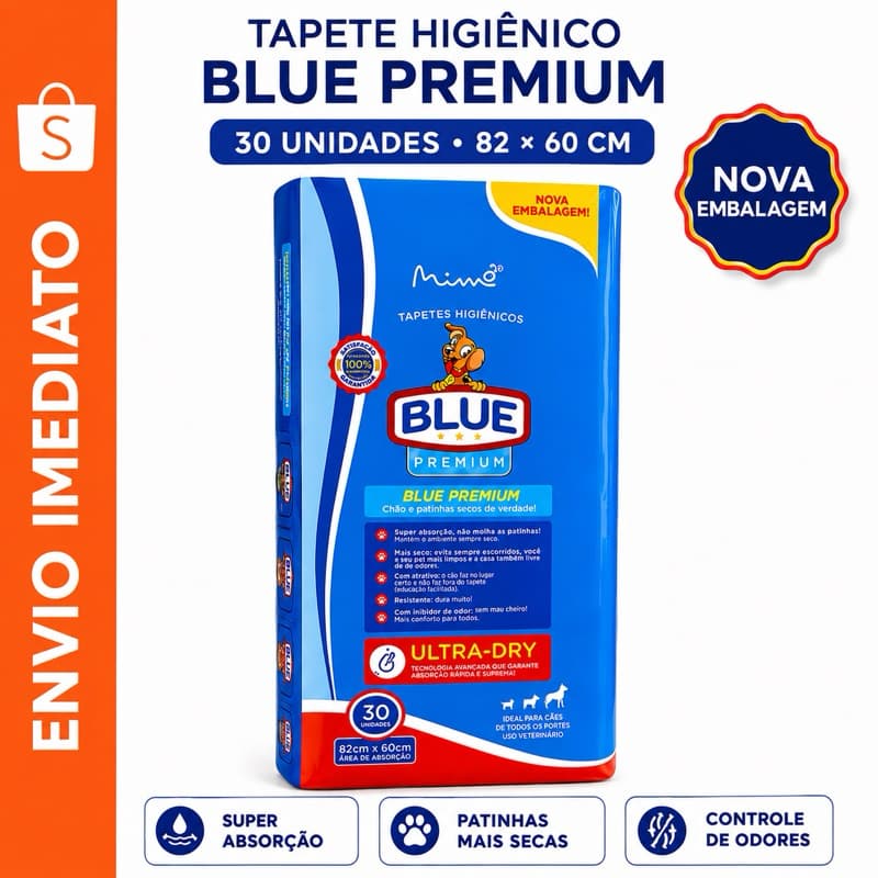 Tapete Higiênico para Cachorro Blue Premium Ultra Absorção 82x60cm Antivazamento Não Solta Cheiro