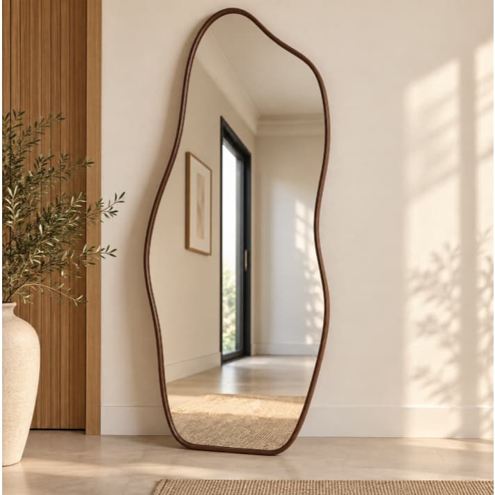 Espelho Orgânico Flame Decorativo com Moldura de Couro 40x95 50x95 60x95 60x110cm