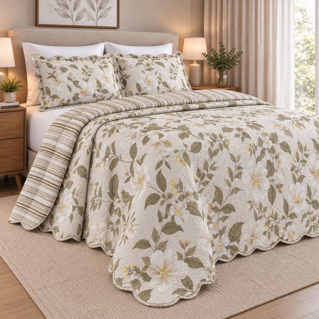 Kit Cobre Leito Colcha Capri Floratta Dupla Face 3 Peças Matelado Boutis Estampado Casal Queen King
