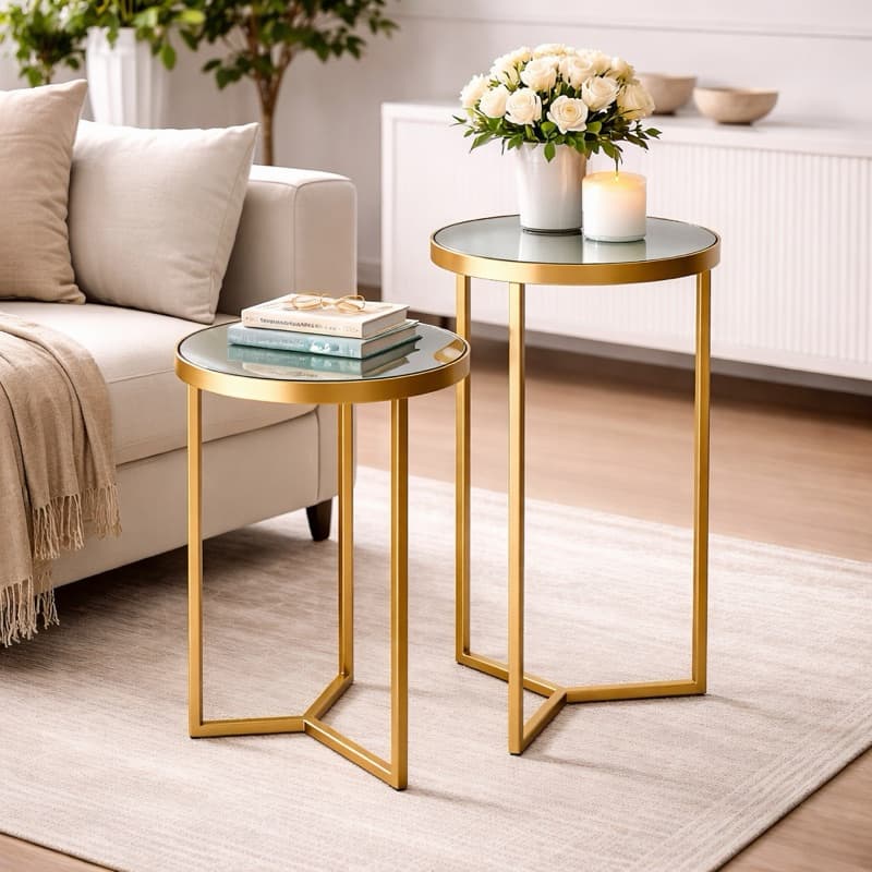 Mesa Lateral Espelhada Redonda Promoção Luxo Sala Moderna Ferro Resistente