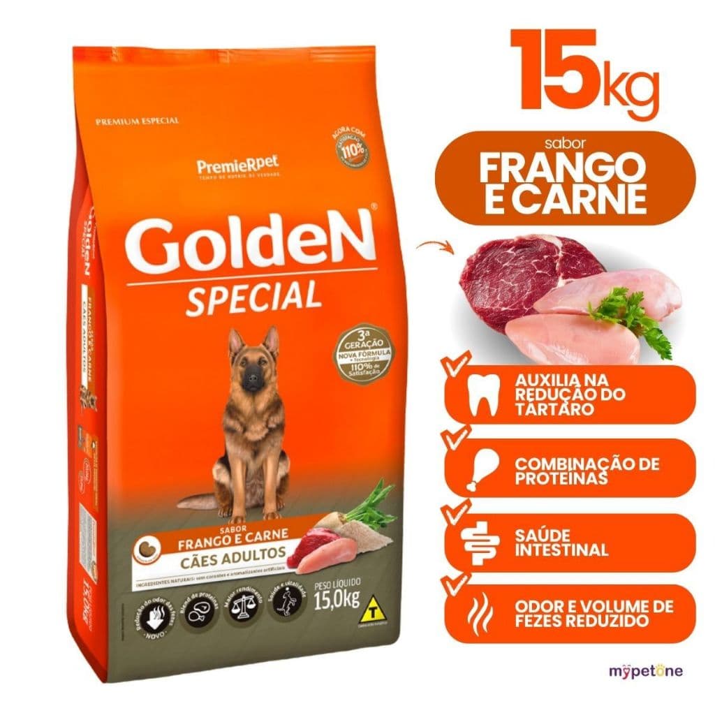 Ração Golden Special Cães Adultos Premier Sabor Frango e Carne 15kg