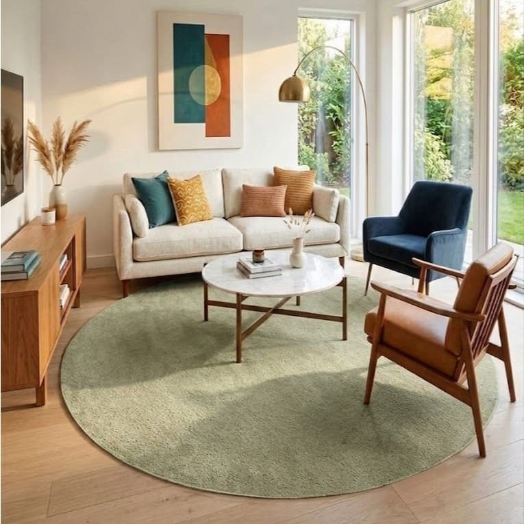 Tapete Redondo Bouclé Verde Ø135cm Antiderrapante