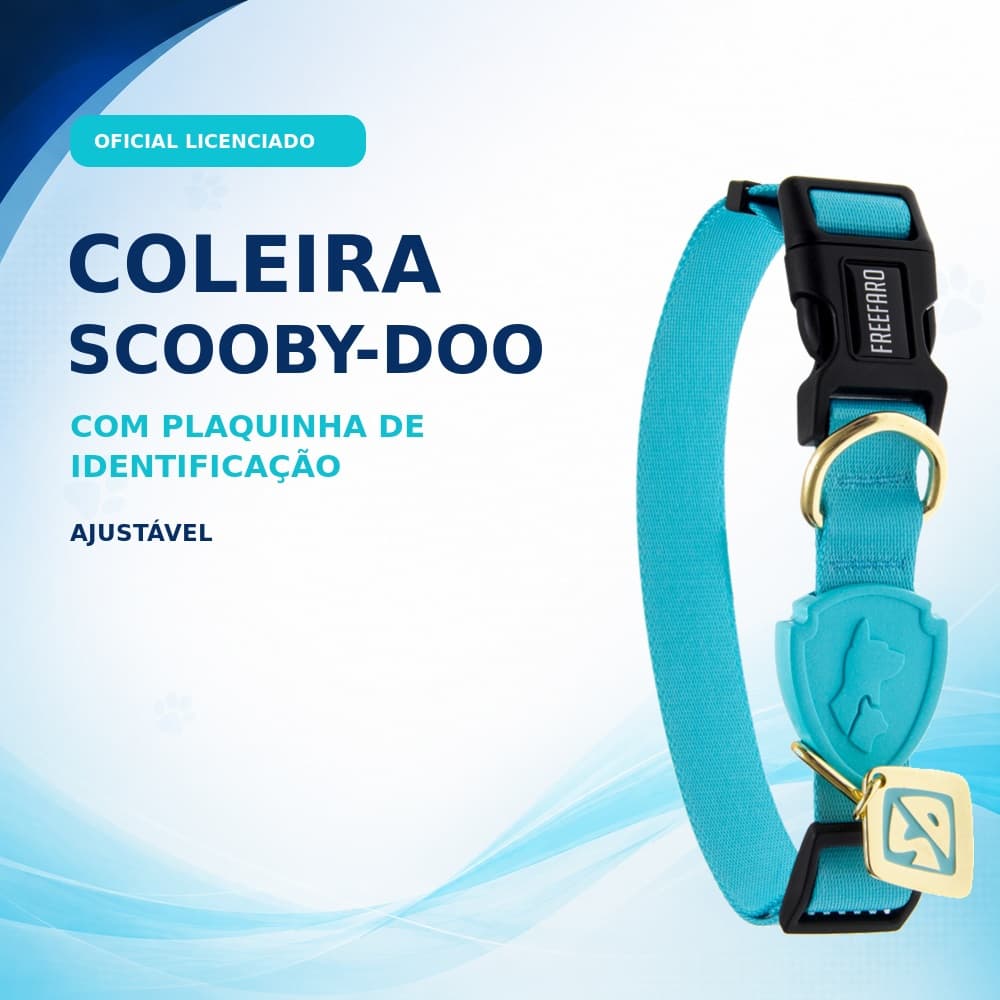 Coleira Scooby-Doo para Cachorro com Plaquinha QR Code de Identificação