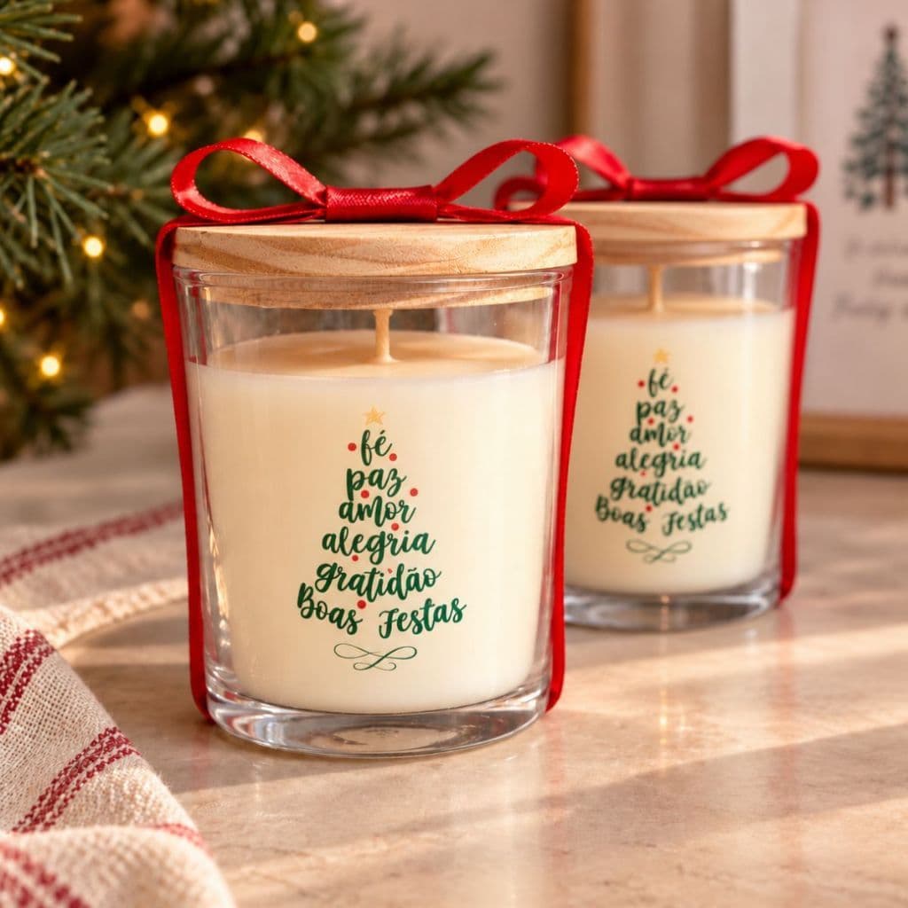 Lembrancinha de Natal vela aromática no saquinho de organza
