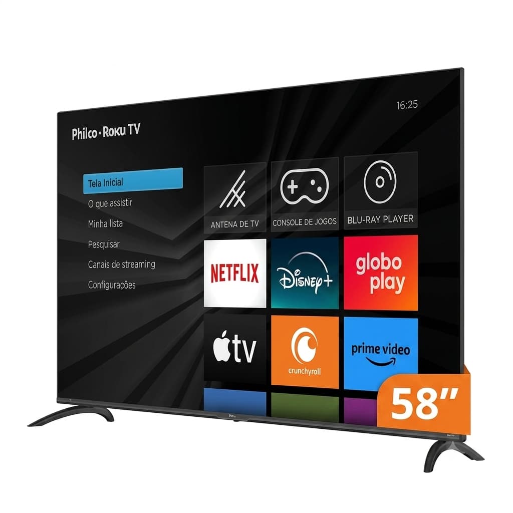 Smart TV Philco 58" 4K UHD Roku Wi-Fi HDR10 Dolby Audio 4 HDMI 2 USB Comando de Voz
