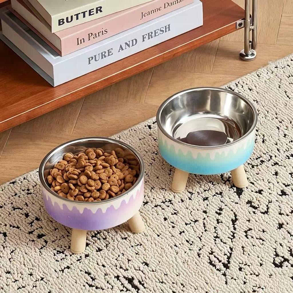 Comedouro Elevado para Cães e Gatos com Proteção para o Pescoço e Tigela de Aço Inoxidável – Base Antiderrapante