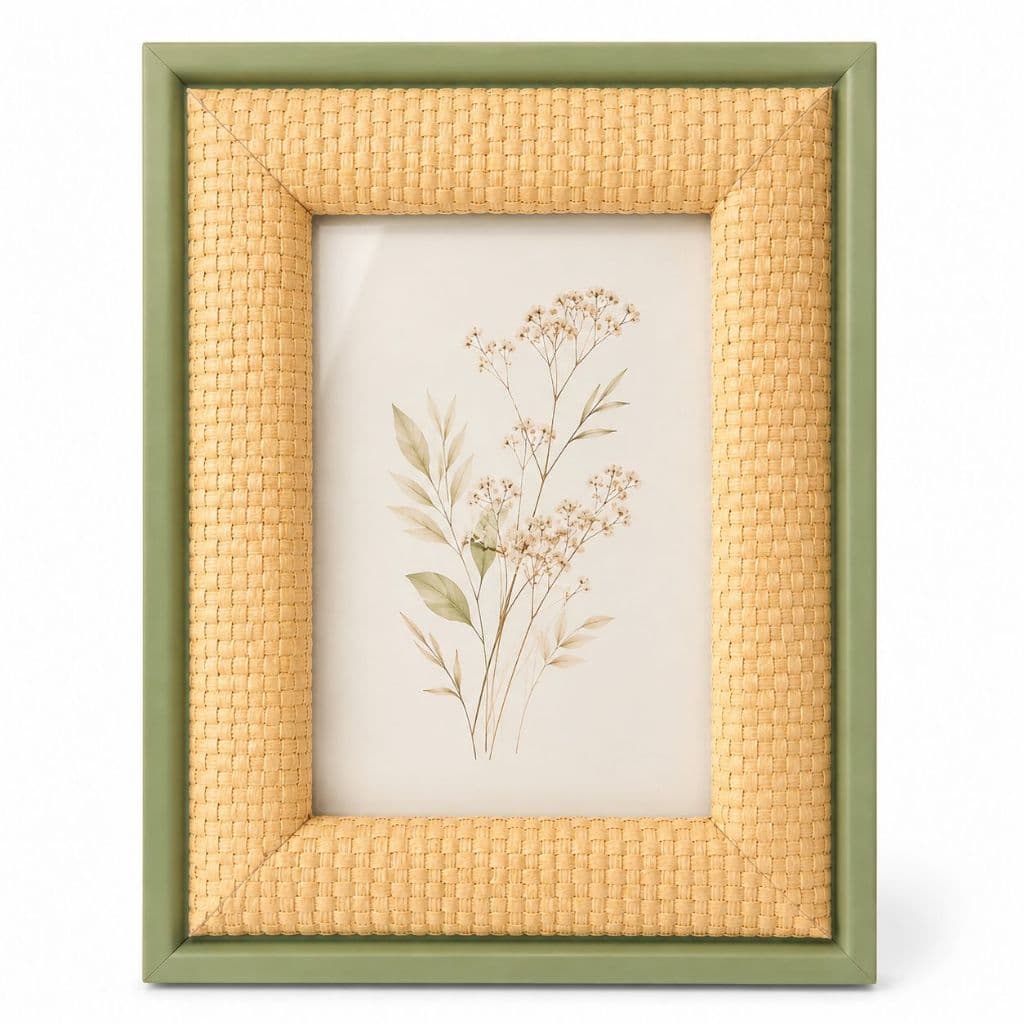 Porta Retrato 10x15 MDF Com Trançado Natural E Visor  Vidro Decoração Sala Quarto