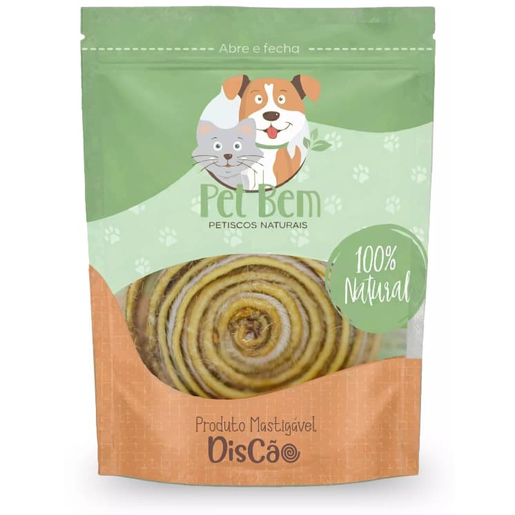 DisCão Mordedor Couro Bovino Resistente Petisco Cães Pet Bem