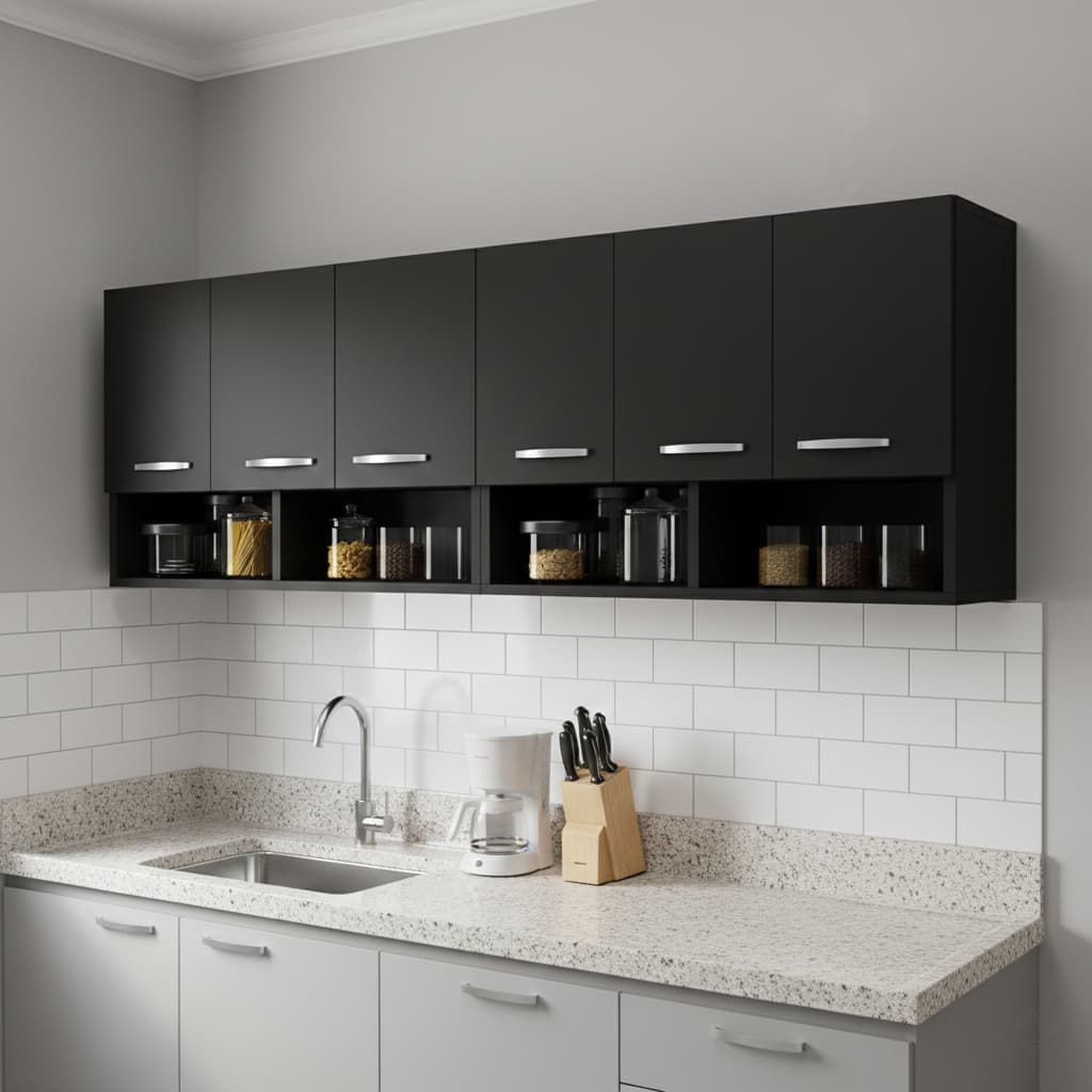 Kit 2 Armários Aéreos Cozinha Moderna 6 Portas Nicho Decorativo Suspenso Modulado Premium Bonatto