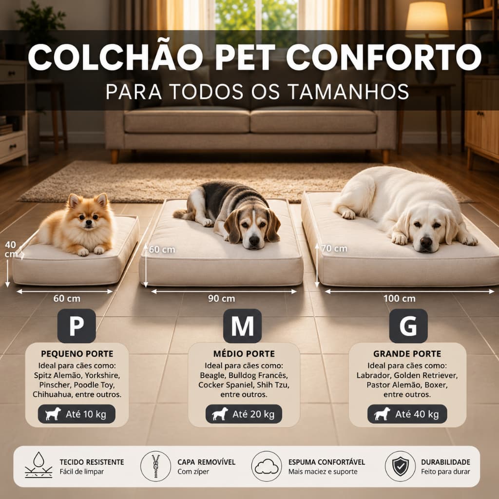 Colchão Ergonômico Pet Ortopédico - Caminha de Cachorro ou Gato – Impermeável e Tamanhos Sob Medida