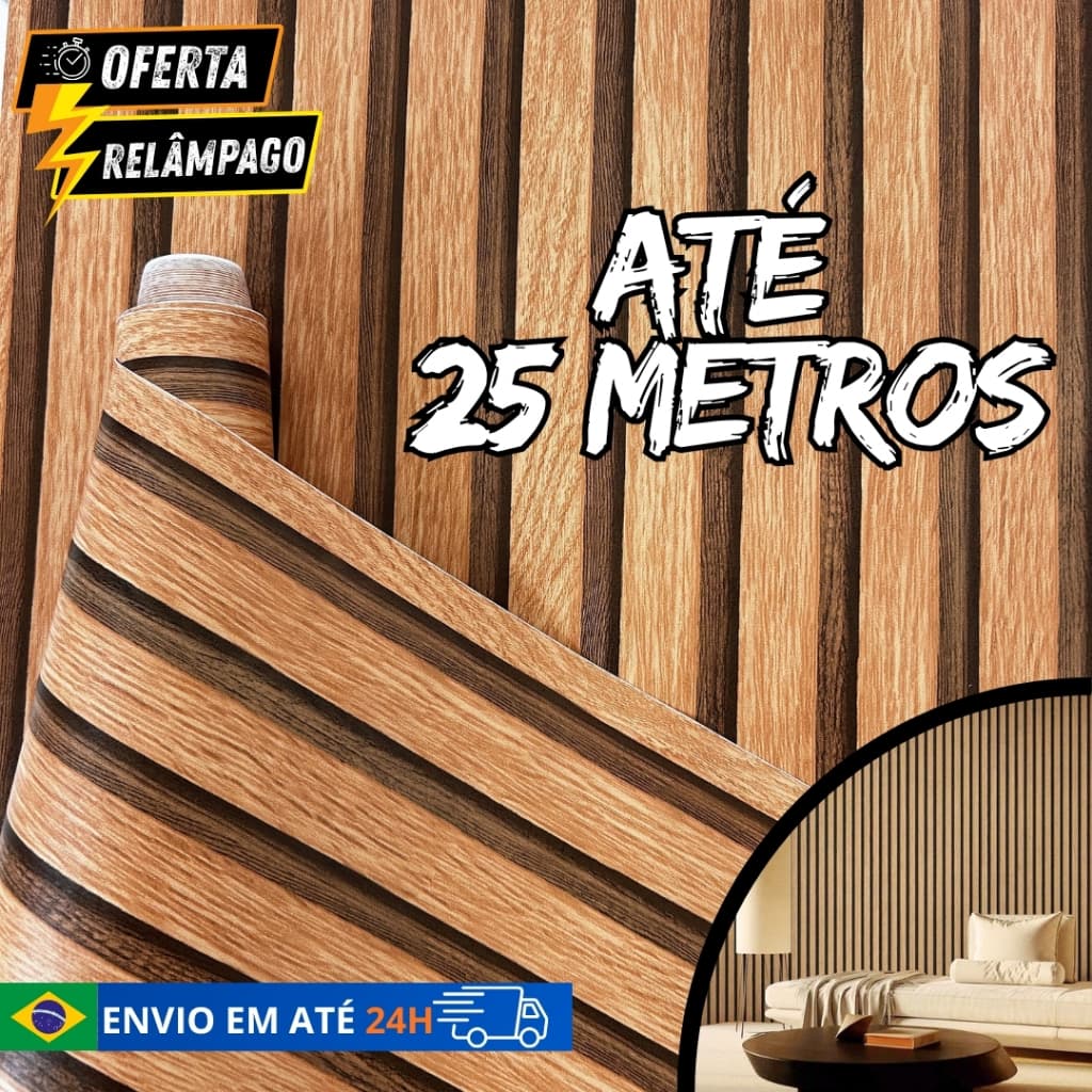Papel Adesivo de Parede Madeira Ripado Autocolante Premium Envelopamento Madeirado 5 Metros x 45cm Quarto Sala Moveis