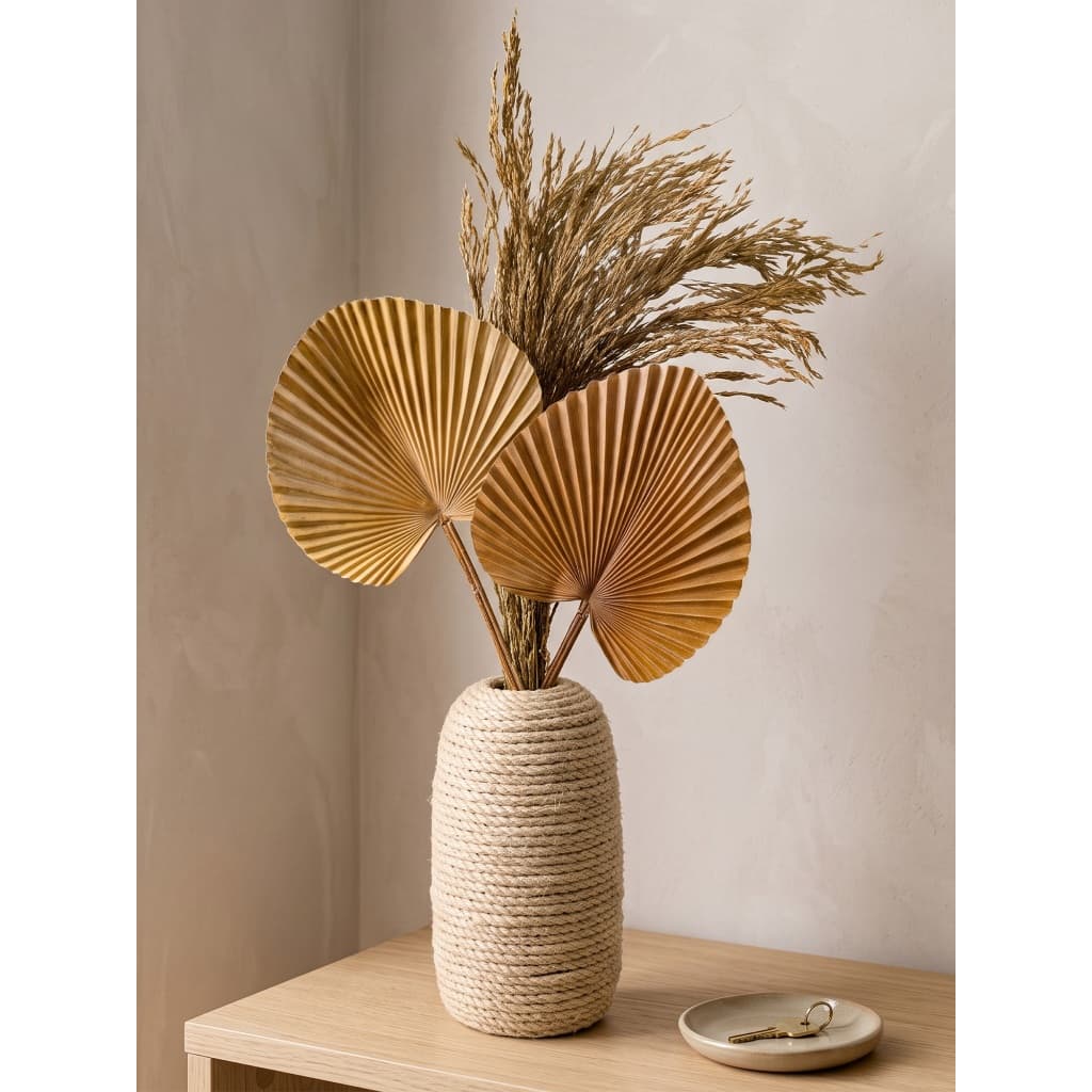Arranjo de Folhagem Artificial Palmeira Leque com Vaso de Cerâmica Sisal e Capim Seco Decoração para sala