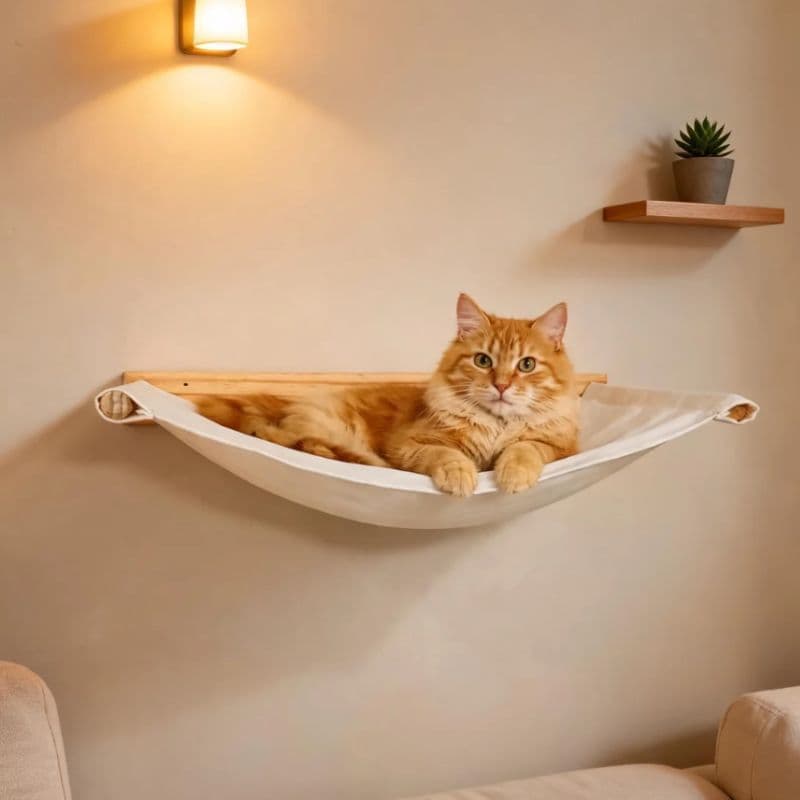 Rede Cama De Parede Grande Suspensa Para Gatos Brie Pet Bege