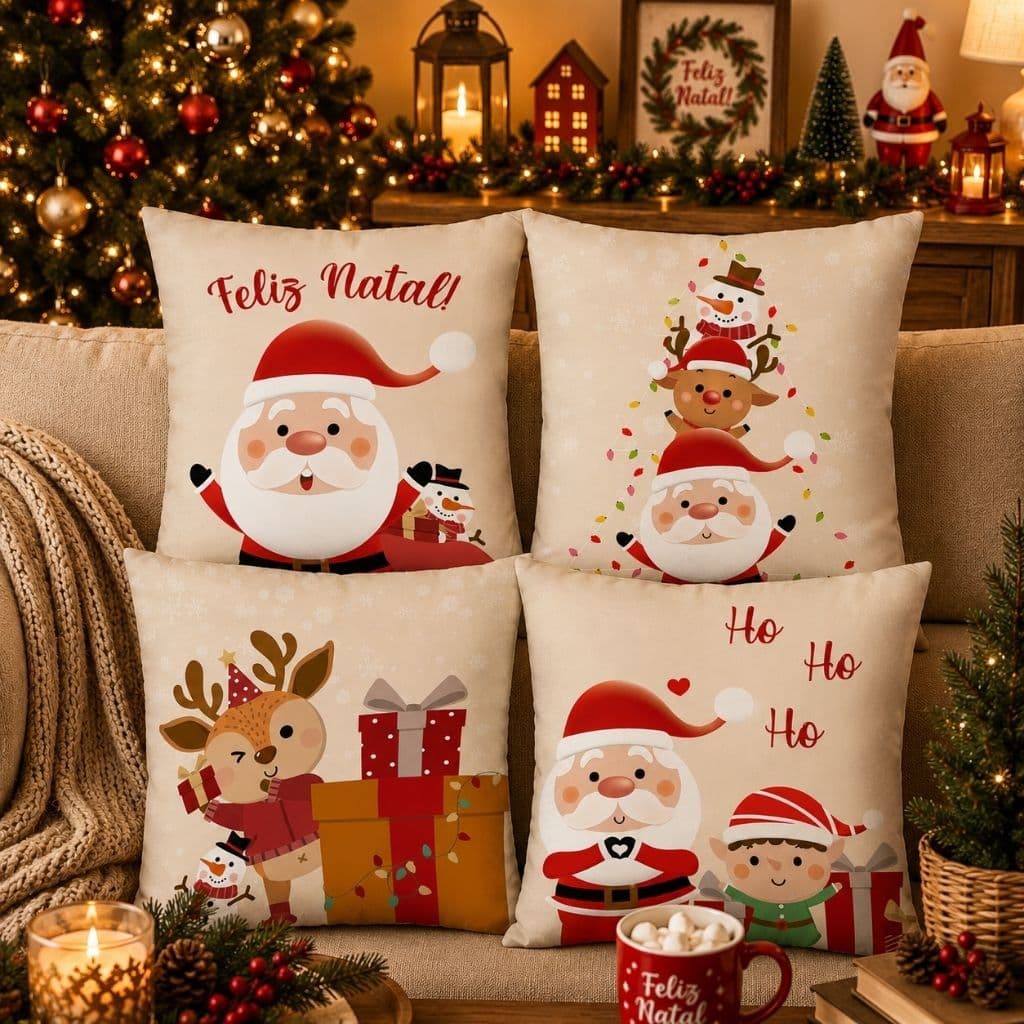 CAPAS NATALINAS Kit com 4 Capas para Almofadas Decorativas 45X45 Direto de Fabrica