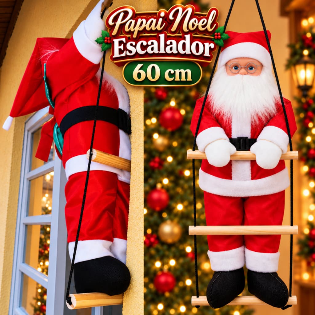 Papai Noel Natal Subindo Escada 60 cm Decoração Natalina Enfeite Escalador