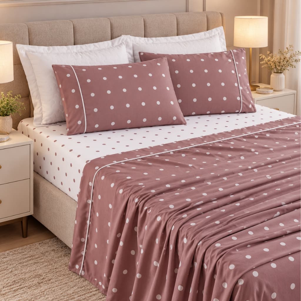 Jogo De Lençol Cama SOLTEIRO CASAL QUEEN KING De Bolinha Petit Poá 3/4 peças 200 Fios Micropercal