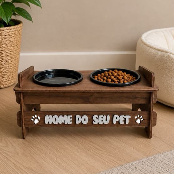 Comedouro Pet PERSONALIZADO com Nome com 2 Potes Inclusos