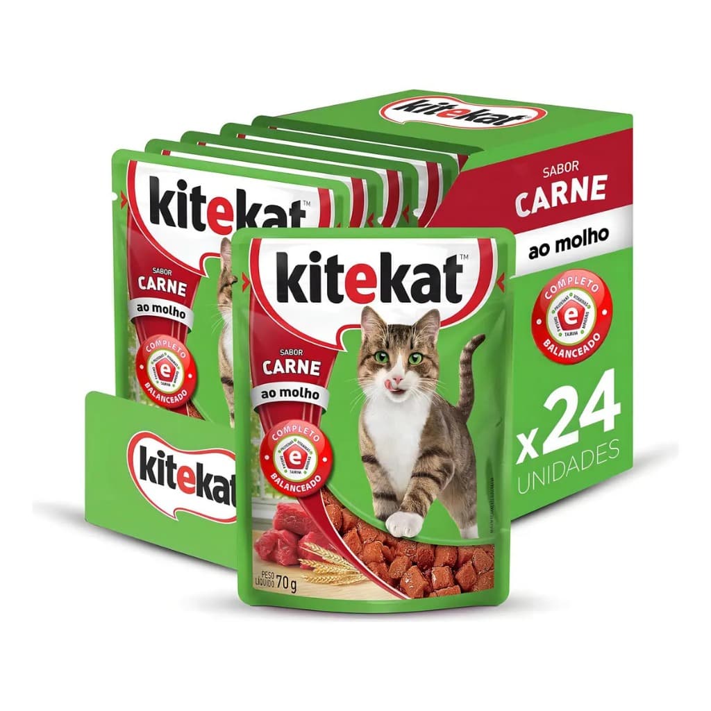 24 unidades Ração Kitekat Carne Adulto 70g