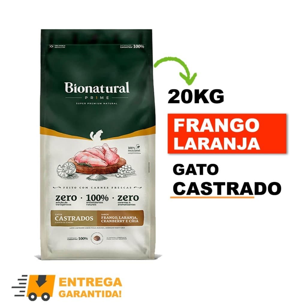 Ração Gato Bionatural Prime Gatos Castrados Frango 20kg Super Premium