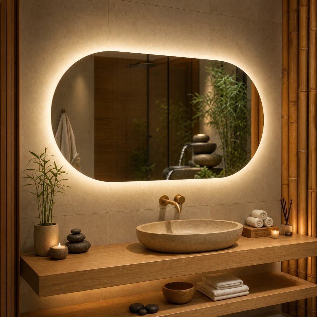 Espelho Oval Decorativo com LED ou sem LED Vidro Lapidado 40x50 e 80x50 para Banheiro Quarto Sala