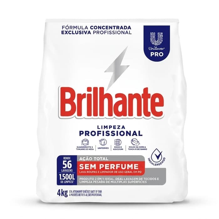 Detergente em Pó Brilhante Sem Perfume 4kg Envio Rápido