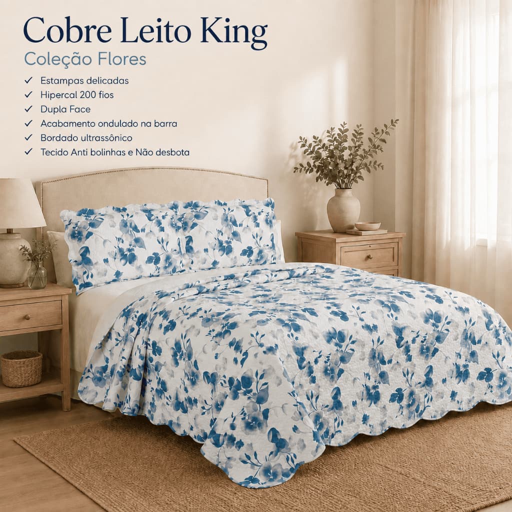 Cobre Leito 3 Peças King 200 Fios Colcha Linha Flores Matelado Dupla Face Estampado sem Emenda