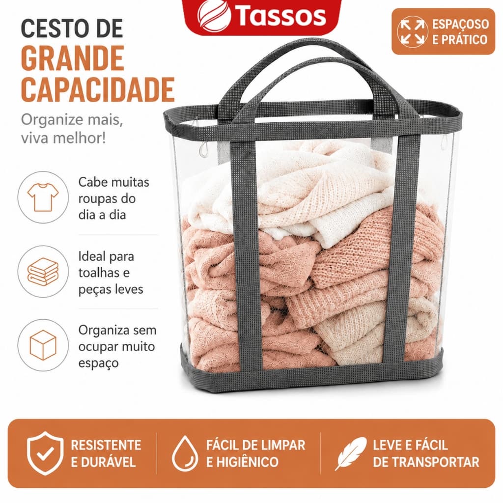 TASSOS Cesto Organizador Multiuso Alta Capacidade Cesto de Roupa Suja Malha Ventilada Resistente para Lavanderia