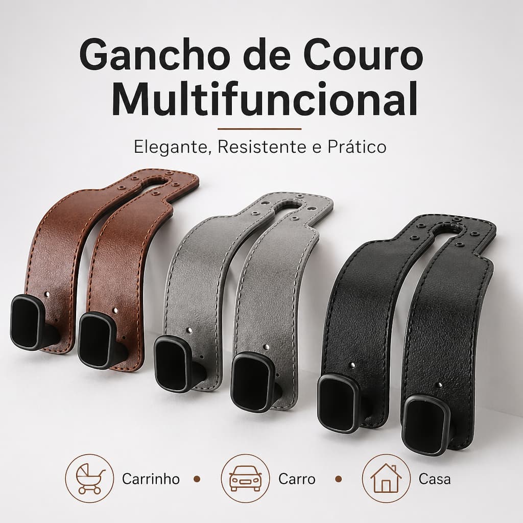 Gancho Universal Para Encosto De Cabeça De Assento De Carro-Duplo Couro Premium Cabide De Liga Grande Com Suporte ZEM