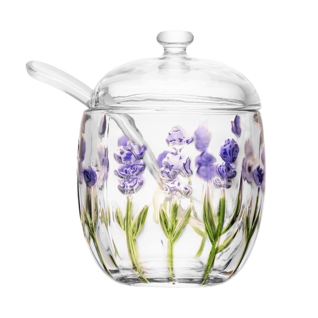 Açucareiro com Colher e Tampa Lavanda Hand Painting 8,5x11,3cm Cristal Ecológico - Lyor
