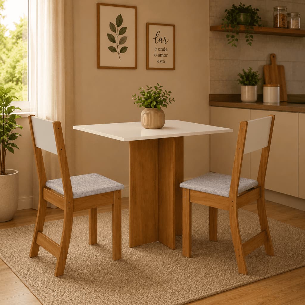 Conjunto Mesa de Jantar e Duas Cadeiras - BIANCA - Compacta e Estilosa