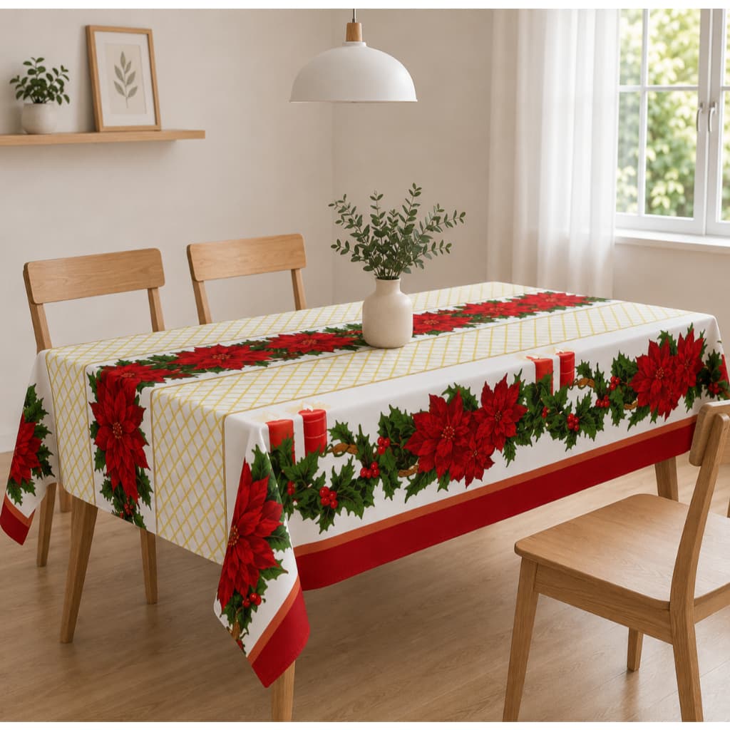 Toalha de Mesa Natalina Oxford Estampada – Decoração de Natal para Cozinha e Sala