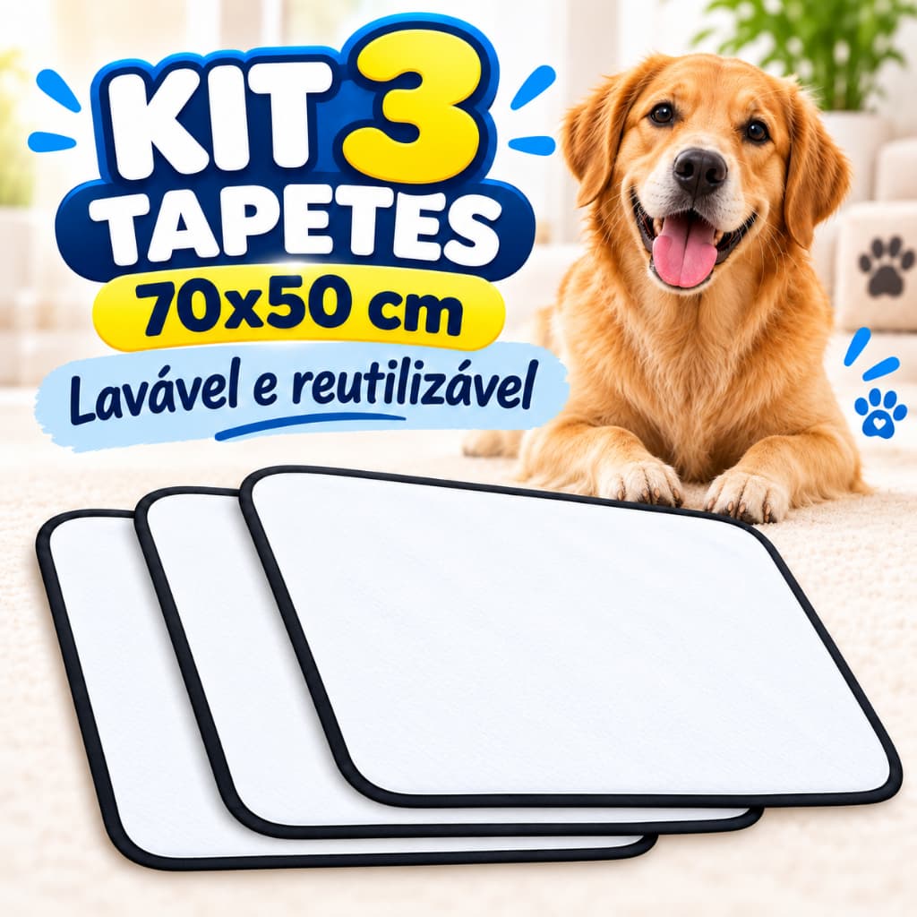 Kit 3x Tapete Higiênico Lavável Para Cães 70x50cm