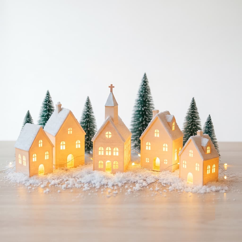 Kit 5 Casinhas Vila Natalina Iluminadas - Com Velas de Led - Magia e Aconchego para o seu Natal!