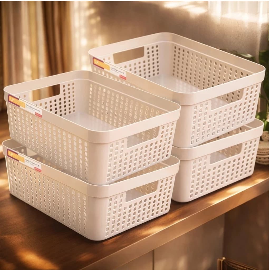 Kit 4 Cestos Organizadores 11 Litros Multiuso Cesto Grande em Plástico Resistente