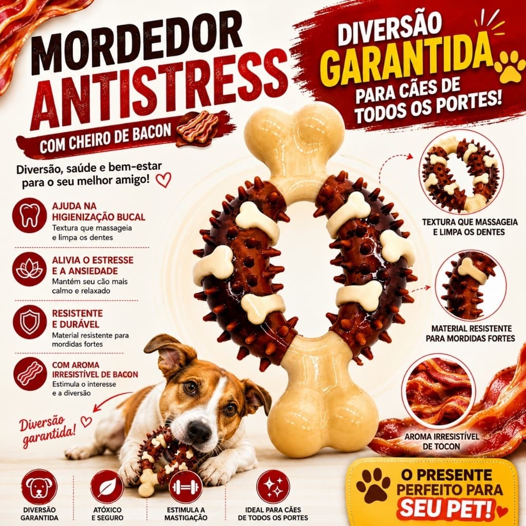 Mordedor resistente anti stress - Mordedor Osso Flatter Oval - Premium - Envio Imediato