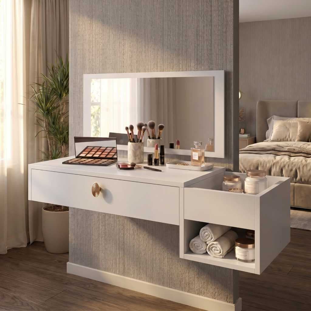 Penteadeira Suspensa Com Espelho E Gaveta Body Splash Virginia Make UP Quarto Closet Luxo Organizadora