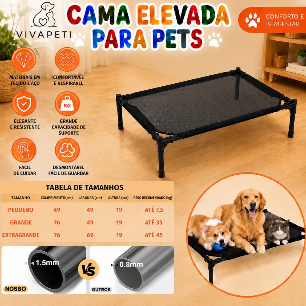 Cama Elevada Pet Tipo Zee Dog Caminha Suspensa P M G Aco Cama Pet Grande Anti Mofo Reforçada